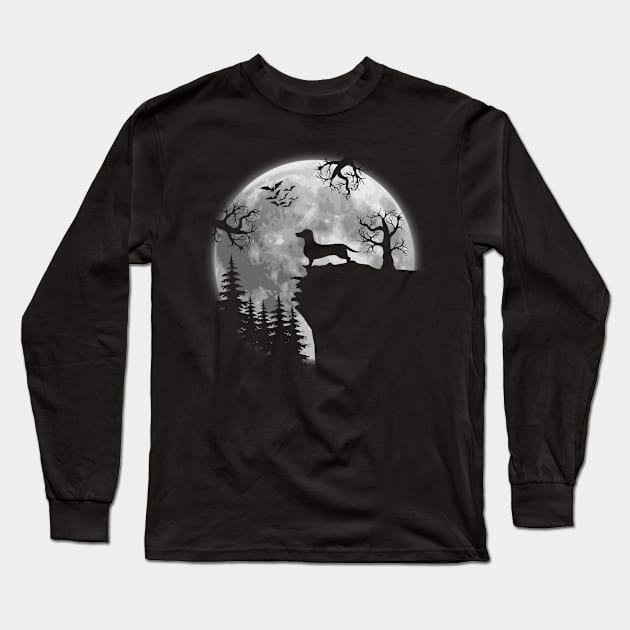 Dachshund and Halloween Moon Long Sleeve T-Shirt by Jenna Lyannion